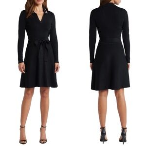 NEW ELIZA J Black EMBELLISHED COLLAR Long Sleeve SWEATER KNIT A-line DRESS M